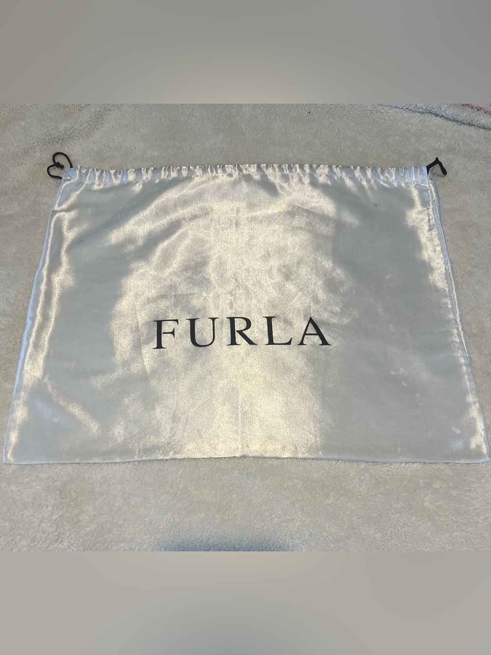 Furla Satin Logo Dust Bag in Ivory and Black